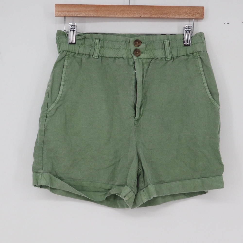 Gap Linen Shorts Womens 4 Paperbag High Rise Green Cuffed Casual Excellent